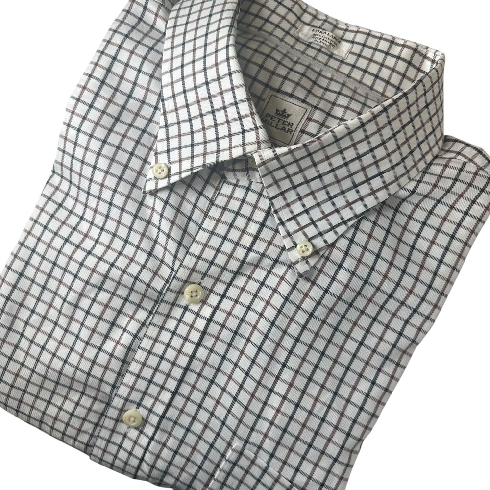 Peter Millar Nanoluxe Men's Shirt Long Sleeve Check Button Down Plaid Preppy‎ XL